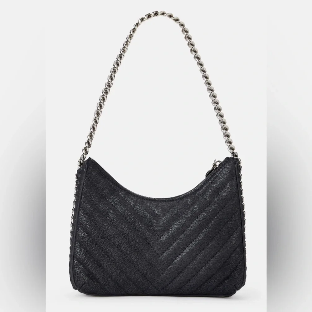 EUC [Stella McCartney] Falabella Quilted Zip Close Chain Shoulder Black Handbag - Picture 3 of 16